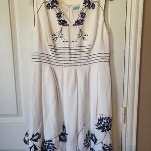 ANTONIO MELANI White and Blue Embroidered Midi Sundress